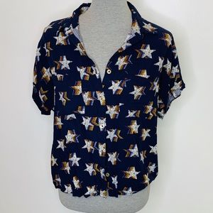 Lularoe Amy Dolman Button down top - XS - dark navy blue with stars